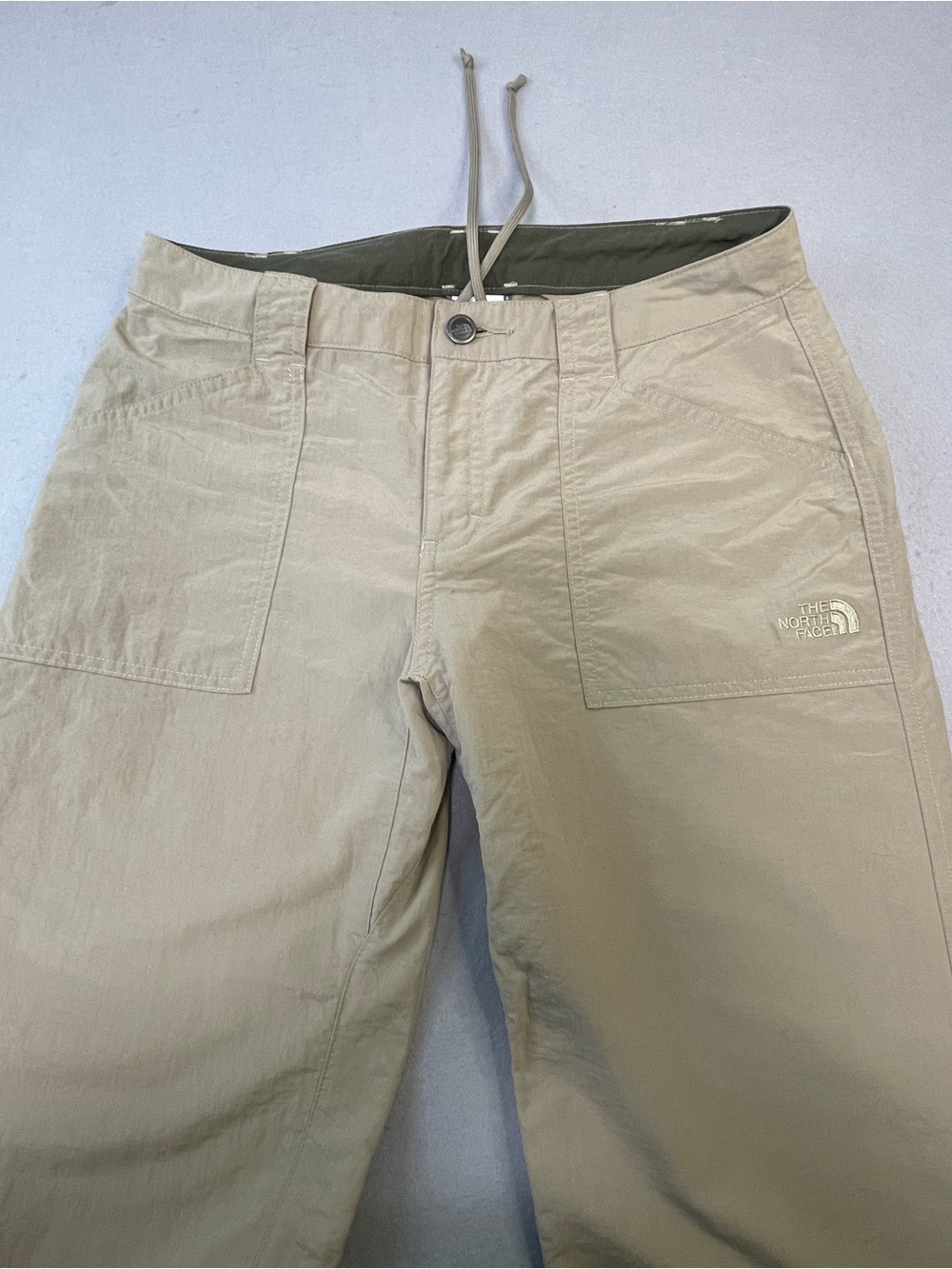 The North Face Womens Beige Solid Flat Front Pants Logo Drawstring Button 6 199